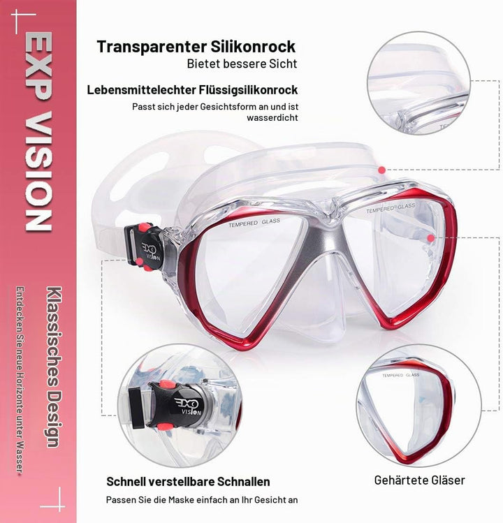 Taucherbrille für Erwachsene mit Anti-Nebel Schnorchelmaske, Schwimmmaske gehärtetem Glas und Nasena