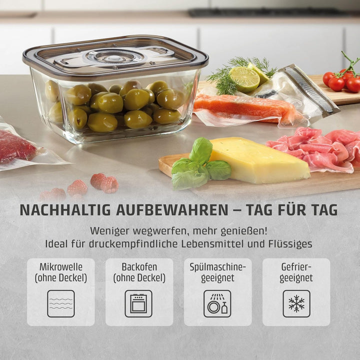 CASO VacuBoxx Eco M- Vakuum-Frischebehälter, 800 ml Volumen, für druckempfindliche und flüssige Lebe