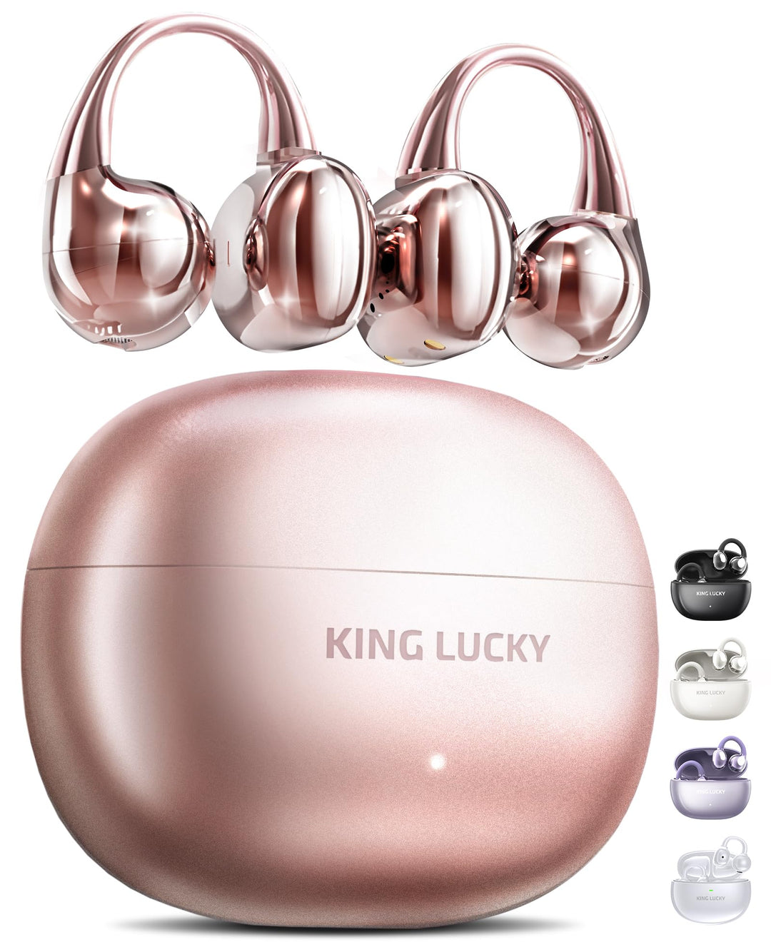 King Lucky Open-Ear-Kopfhörer Kabellos Bluetooth 6.0–Clip-On-Ohrhörer mit Mikrofon,50h Spielzeit,ENC