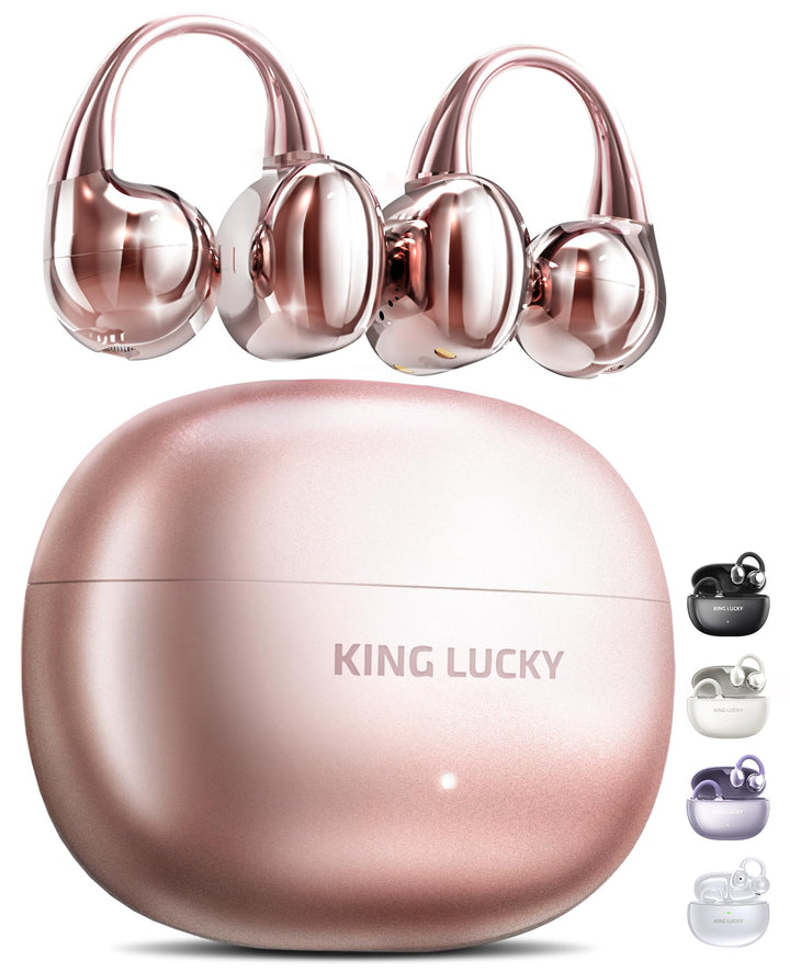 King Lucky Open-Ear-Kopfhörer Kabellos Bluetooth 6.0–Clip-On-Ohrhörer mit Mikrofon,50h Spielzeit,ENC
