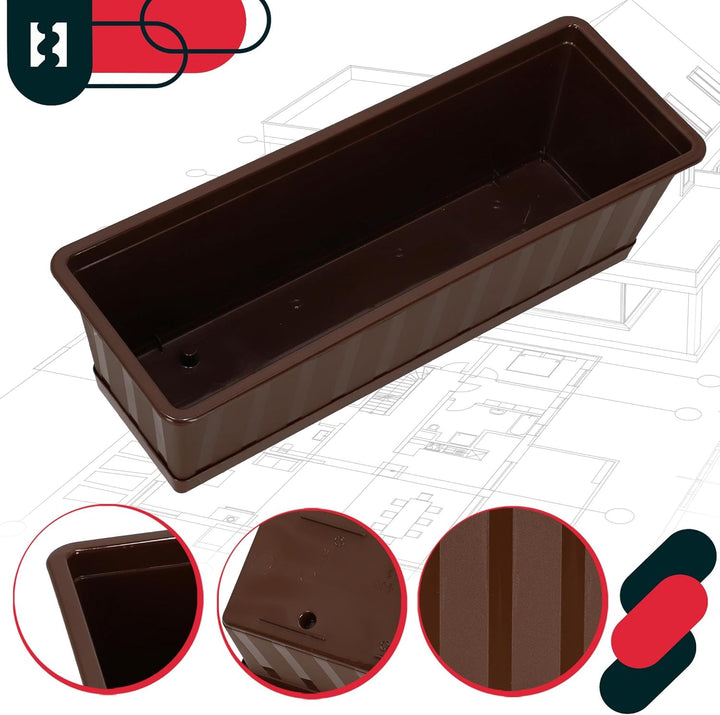 KOTARBAU® 4er Set Blumenkasten - Blumentopf für Balkon - 50 x 18 x 14 cm - Braun - Balkonkasten Balk