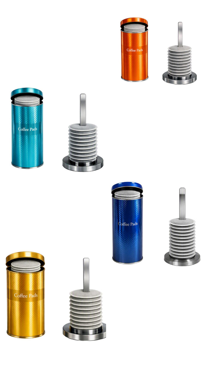 „Kaffeepad-Dose kompatibel mit Senseo – Metallbox mit Padlifter, 4er Set – geeignet für alle Standar