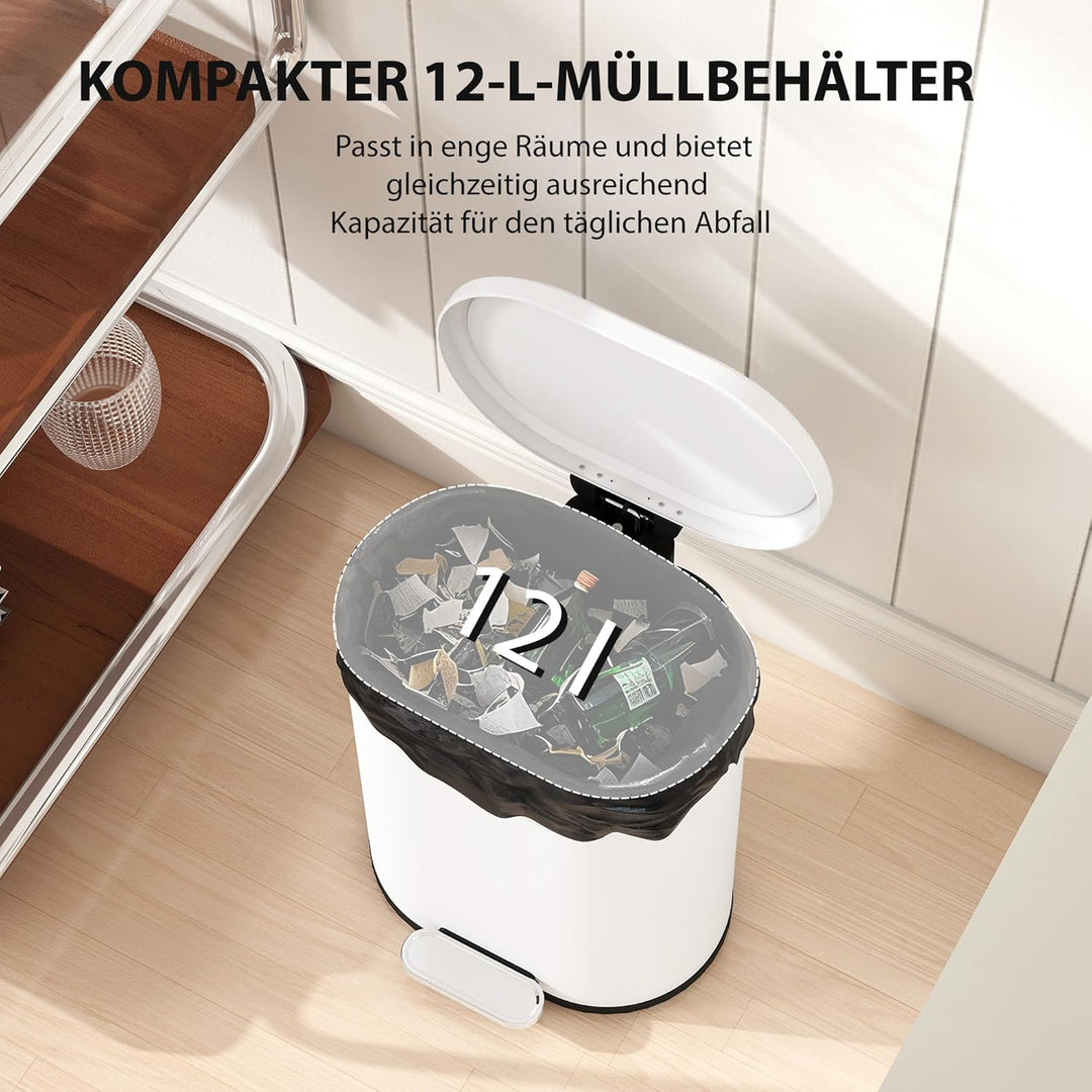 HOMCOM Mülleimer 12L Treteimer Abfalleimer mit Deckel und Fusspedal, Müllbehälter mit Inneneimer, So