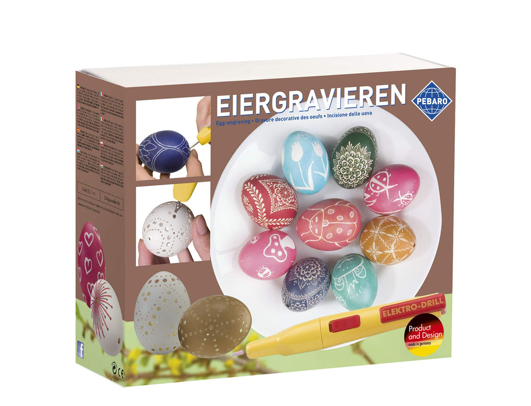 Pebaro 0354 Bastelset Eiergravieren, batteriebetriebener Gravierstift, 2 Schleifstifte, 1 Bohrer, Ei