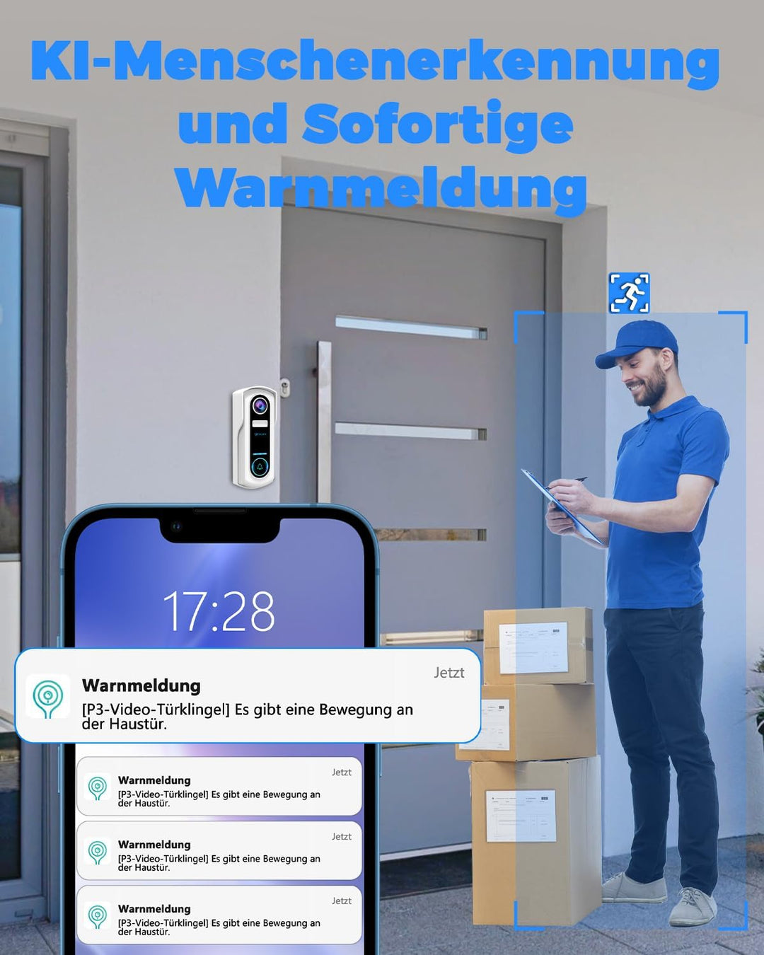 WLAN Video Türklingel mit Kamera, UCOCARE 2K 4MP Video, Nachtsicht, IP67, SD &amp; Cloud Speicher, Video