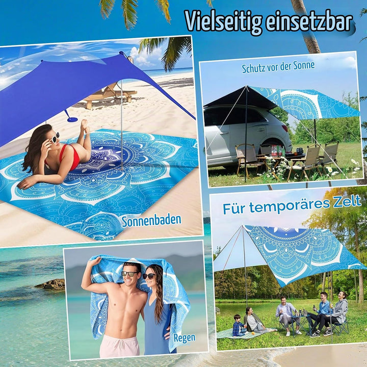 Stranddecke Sandfrei Wasserdicht Mandala 200x220cm Grosse Strandmatte Picknickdecke für 4-6 Personen