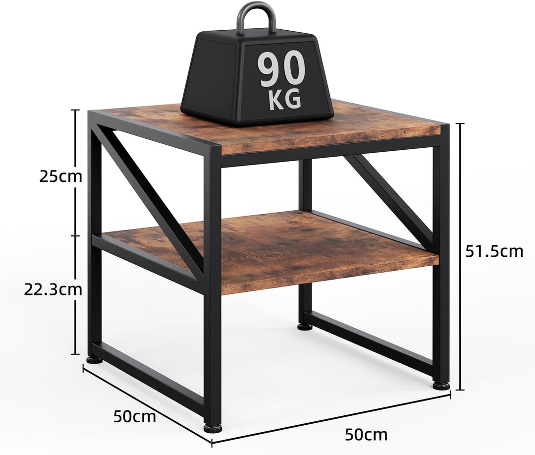 Beistelltisch Wohnzimmer 50x50 cm, Couchtisch mit 2 Ebenen bis 90 kg belastbar, Industrie-Design Sof