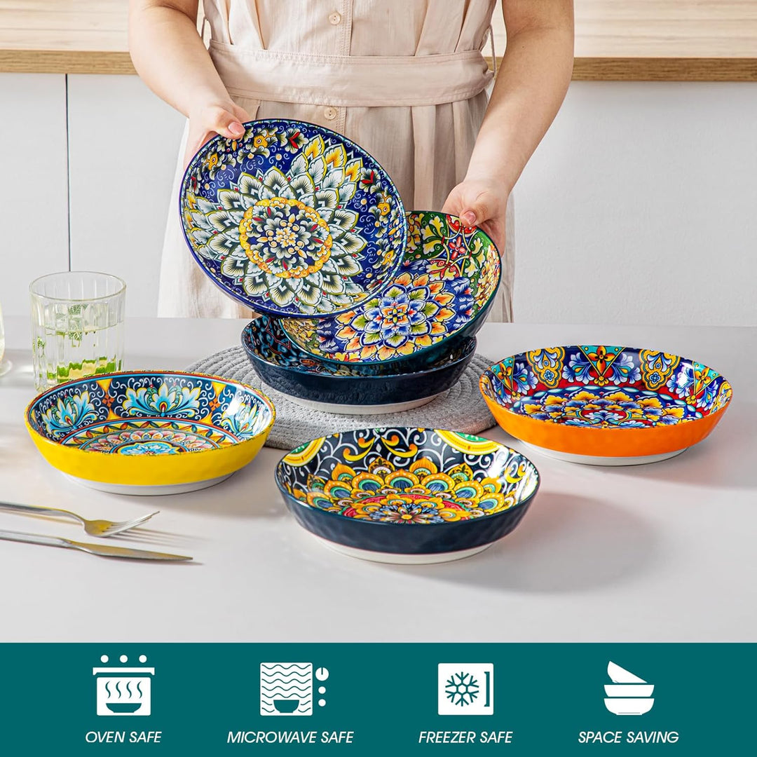vancasso Pastateller Steinzeug, SIMI Suppenteller 6er Set, buntes Tiefteller Set, 950ml Mehrzwecksch