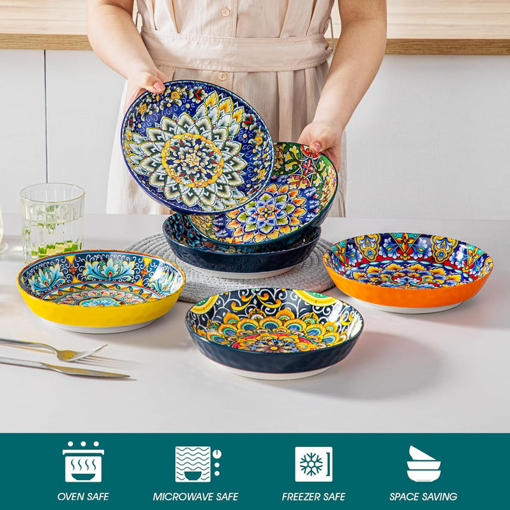 vancasso Pastateller Steinzeug, SIMI Suppenteller 6er Set, buntes Tiefteller Set, 950ml Mehrzwecksch