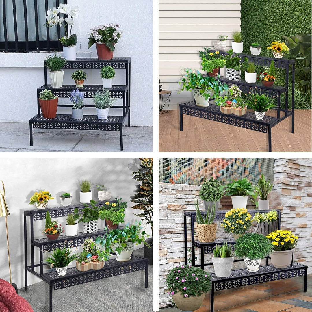 Blumenständer, Pflanzenregal aus Metall, 3 Stufen Pflanzenständer, Blumentreppe mit Grosser Kapazitä