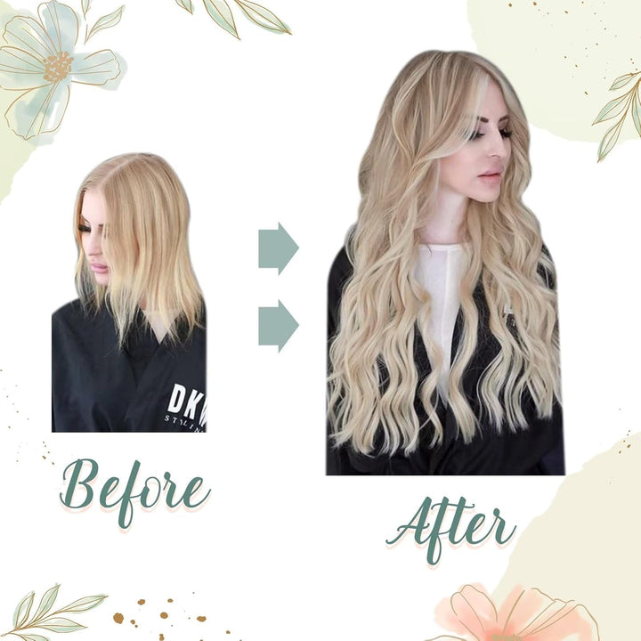 Easyouth Extensions mit Draht Balayage Haarteile Echthaar Draht Extensions Ash Blonde Mix Mittelbrau