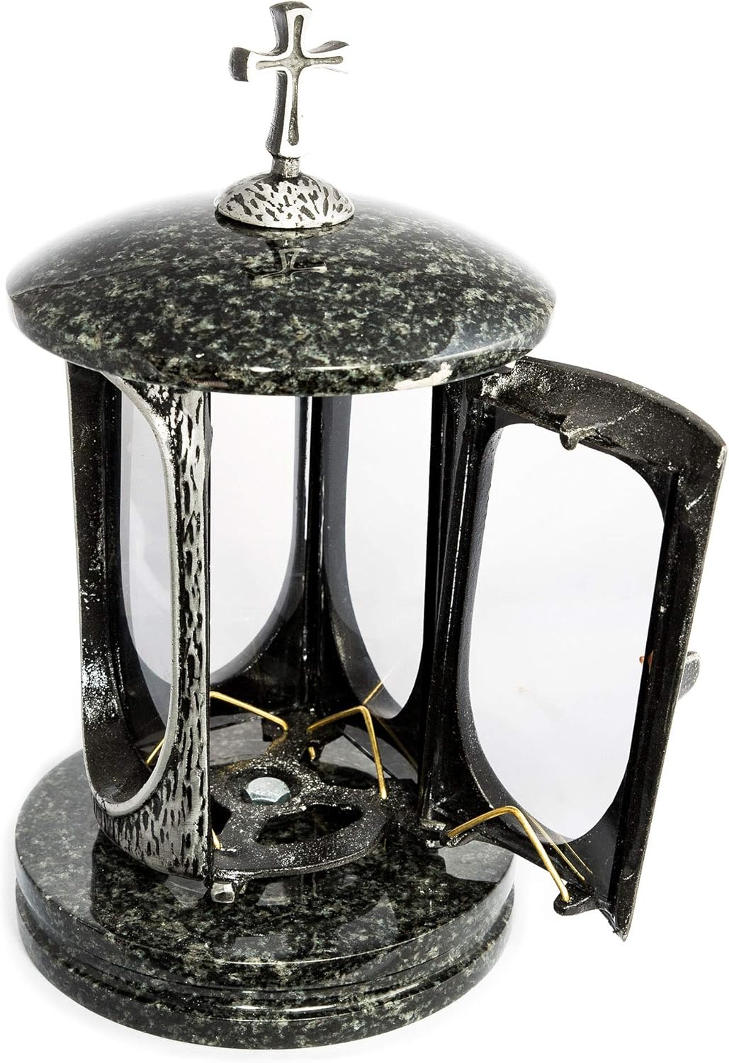 Stilvolle Grablaterne Anthrazit mit Kreuz Granit Impala dunkel Höhe 27 cm/Ø 15 cm Grableuchte Grabli