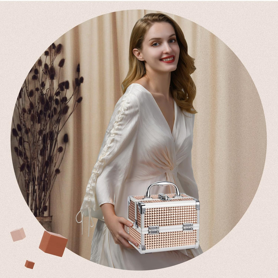 Joligrace Kosmetikkoffer Schminkkoffer, Kosmetik Make up Organizer Koffer Mit Schlüssel und Spiegel