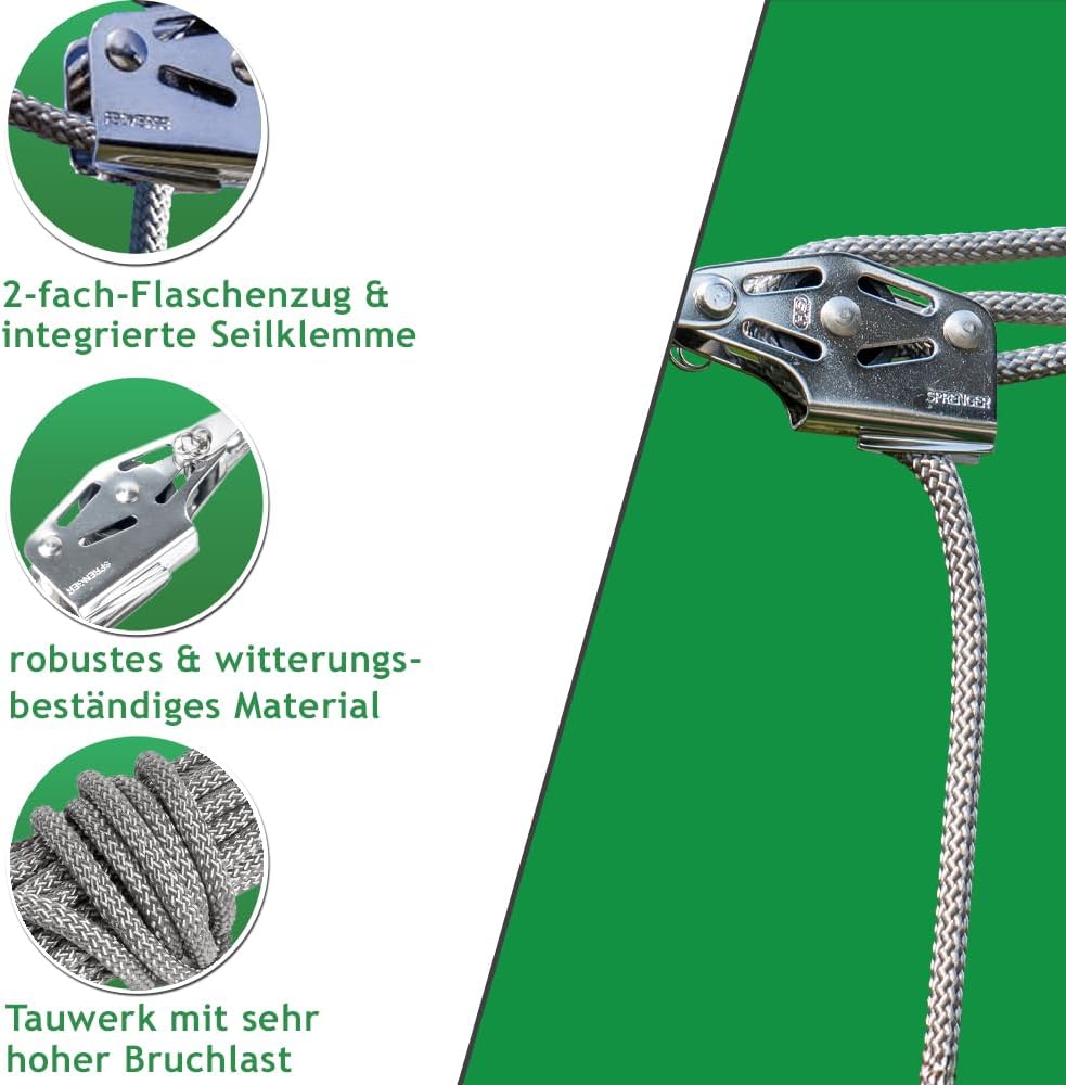 Pina DESIGN seit 1979 - Sonnensegel Seilzug Set - mastseitig, für Sonnensegel Masten/Profi Spannsyst