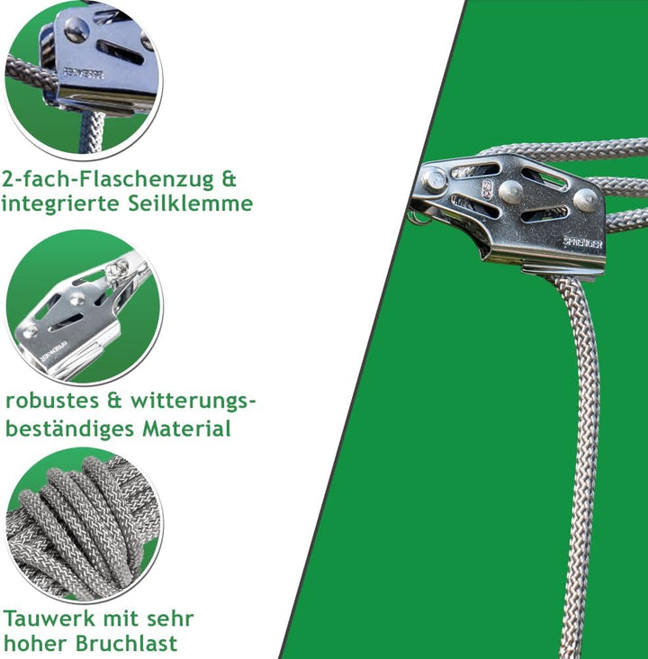 Pina DESIGN seit 1979 - Sonnensegel Seilzug Set - mastseitig, für Sonnensegel Masten/Profi Spannsyst