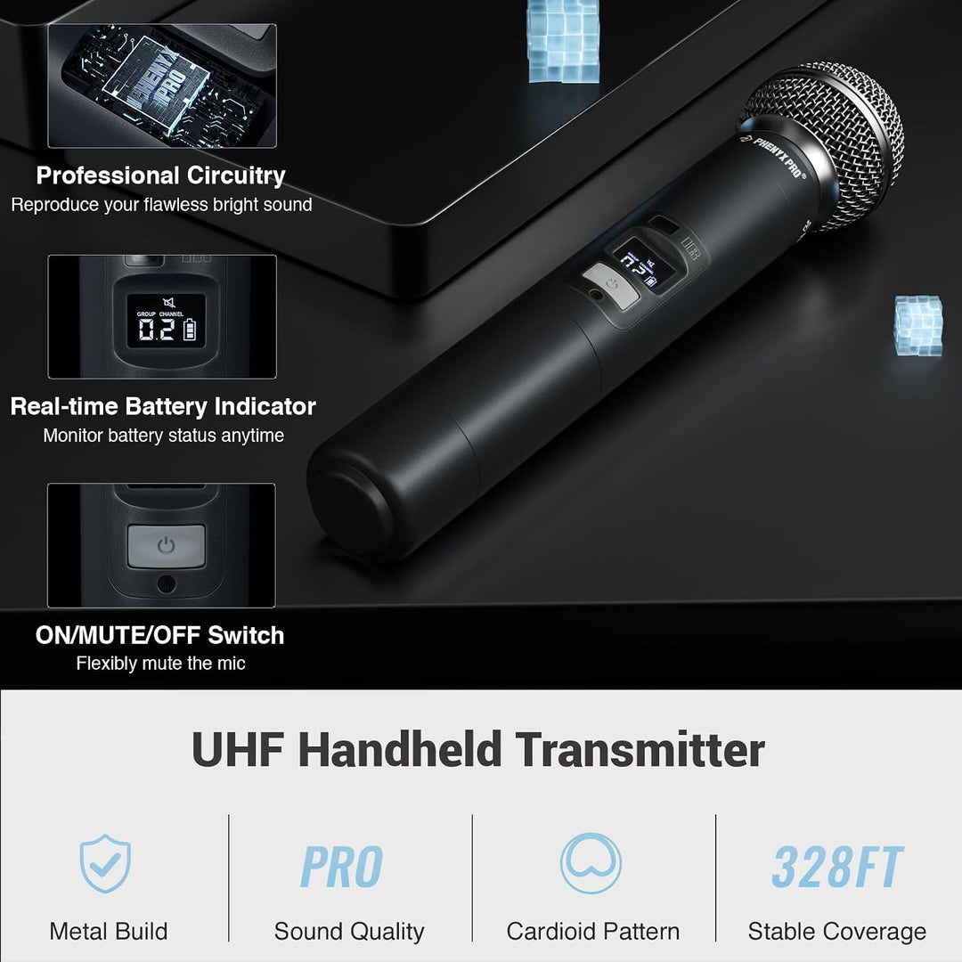 Phenyx Pro Wireless Mikrofon System mit Dual-Handheld-Funkmikrofon/Bodypack/Headset/Lapel-Mikrofon,