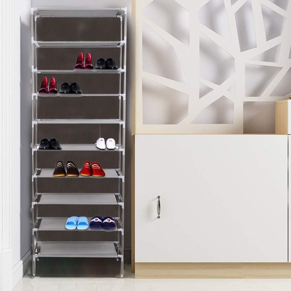 Schuhregal 10 Ebenen, Höhenverstellbar und Platzsparend, Metall Schuhständer für 32 bis 40 Paar Schu