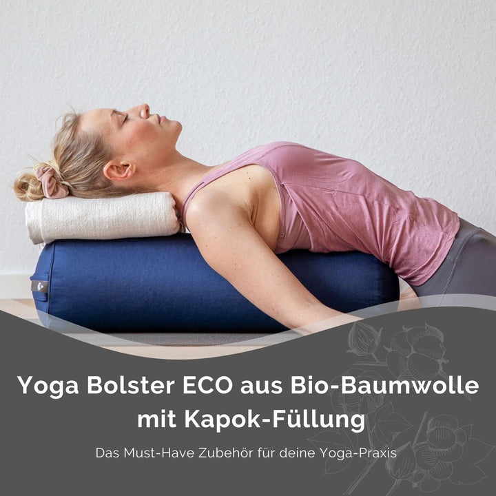 Bodhi Yoga Bolster | ECO Serie | Yogarolle mit Kapok-Füllung | Waschbarer Bezug aus 100% Bio-Baumwol