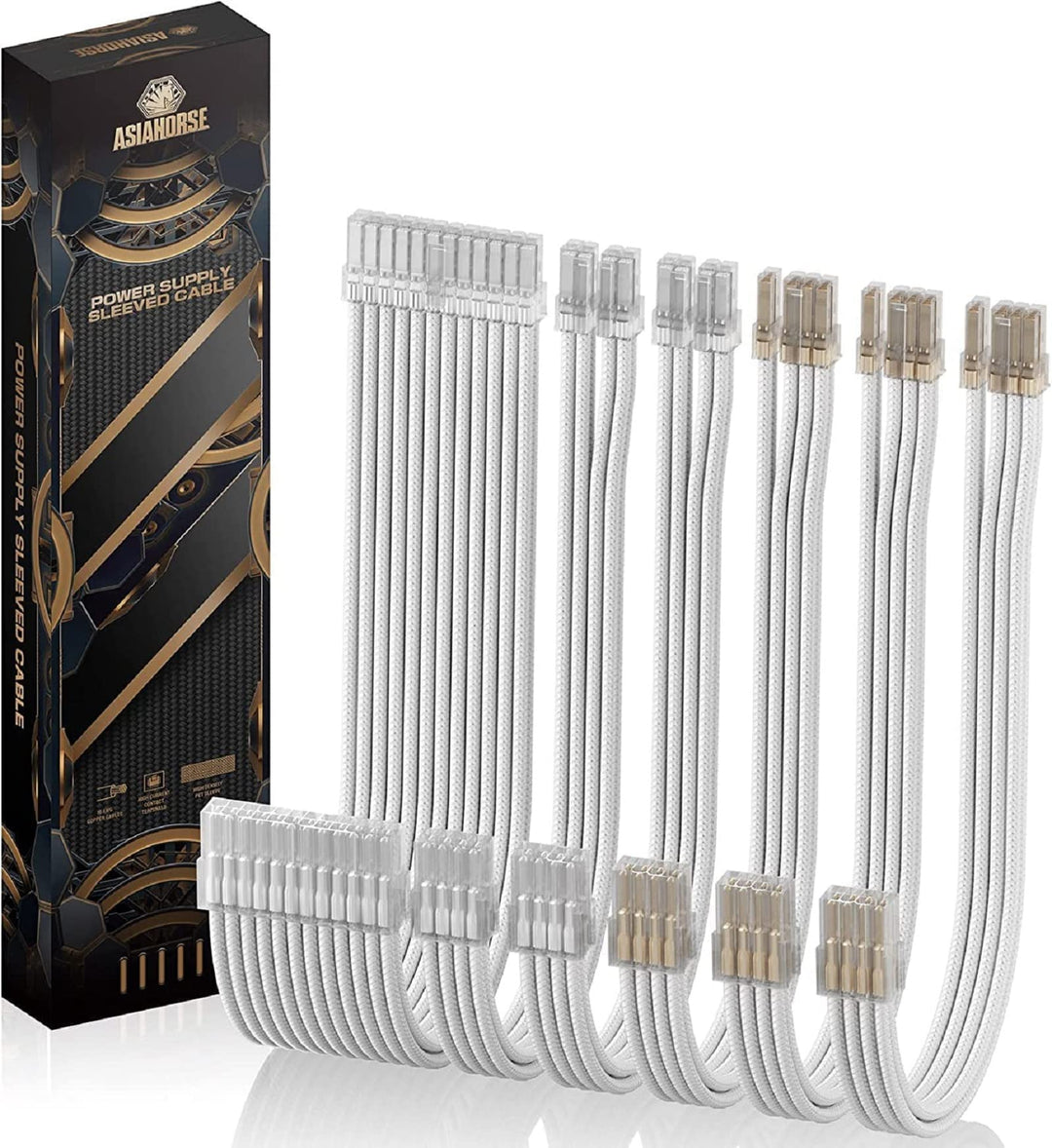 AsiaHorse PSU Cable Extension for Power Supply with Transparent Plug and Cable Combs 24 Pin / 2 x 8