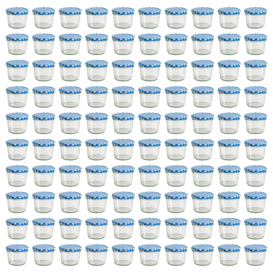 Vitrea 100x Marmeladengläser 230 ml - mit Deckel Blau Kariert TO 82 - Einmachgläser zum befüllen mit