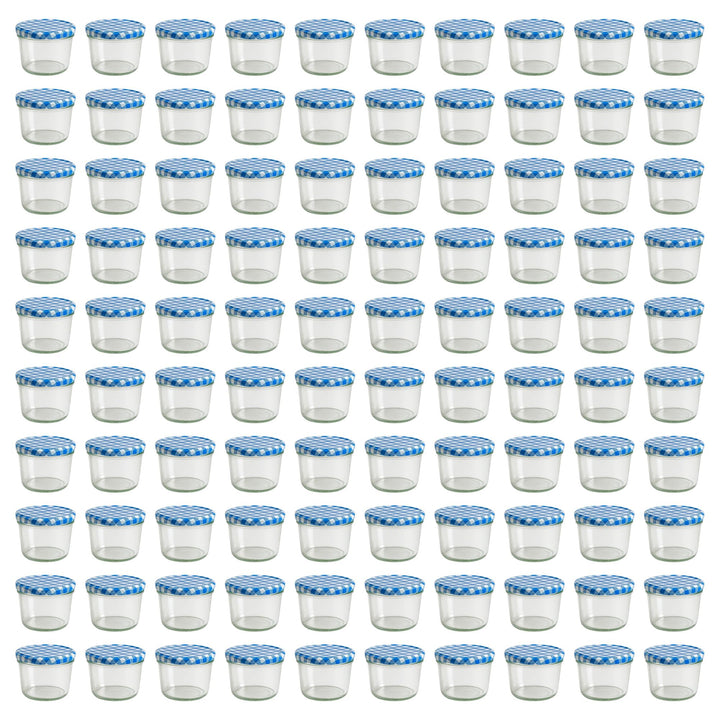 Vitrea 100x Marmeladengläser 230 ml - mit Deckel Blau Kariert TO 82 - Einmachgläser zum befüllen mit