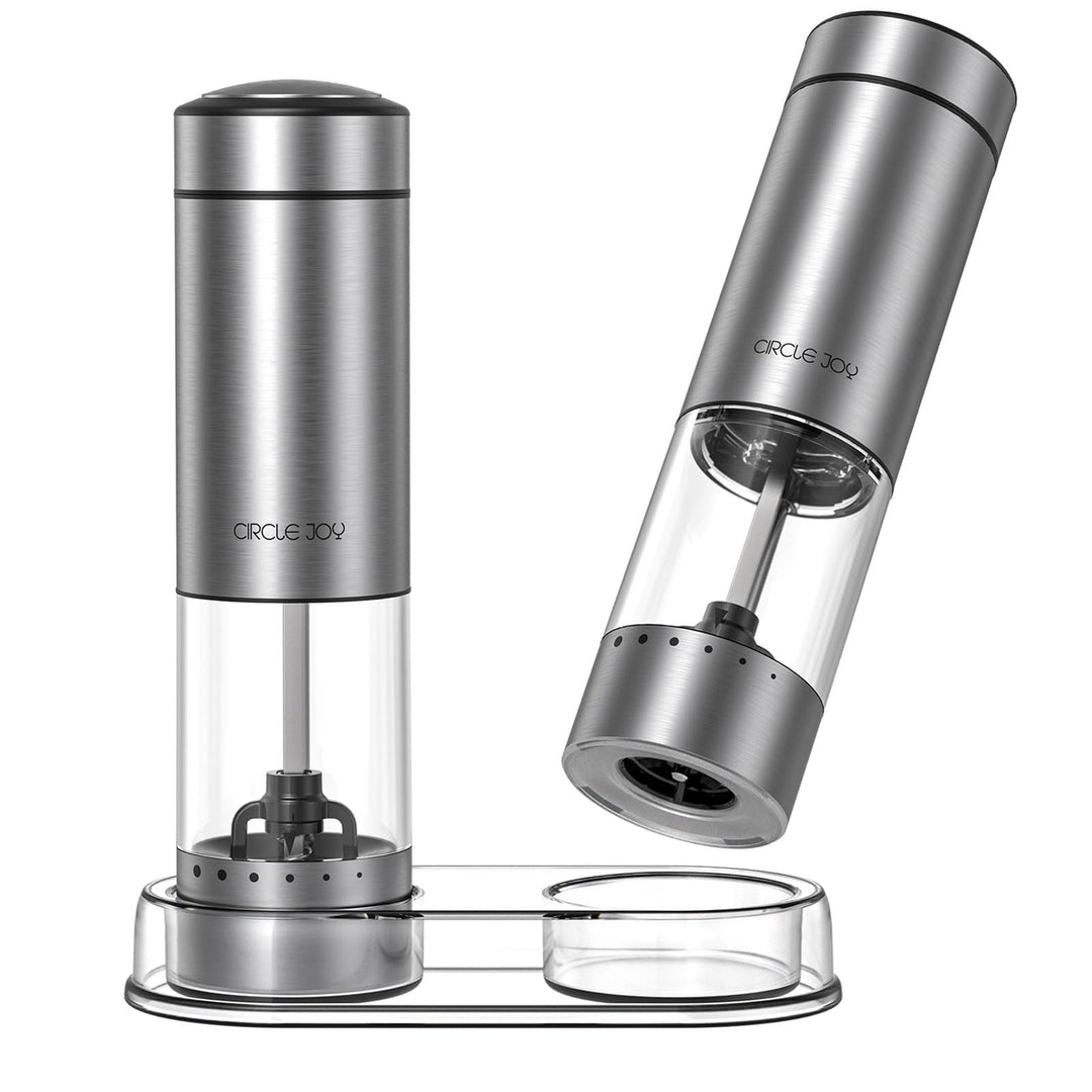 CIRCLE JOY Salz und Pfeffermühle Elektrisch Akkubetriebenes Gewürzmühlen aus Edelstahl mit Sockel, W