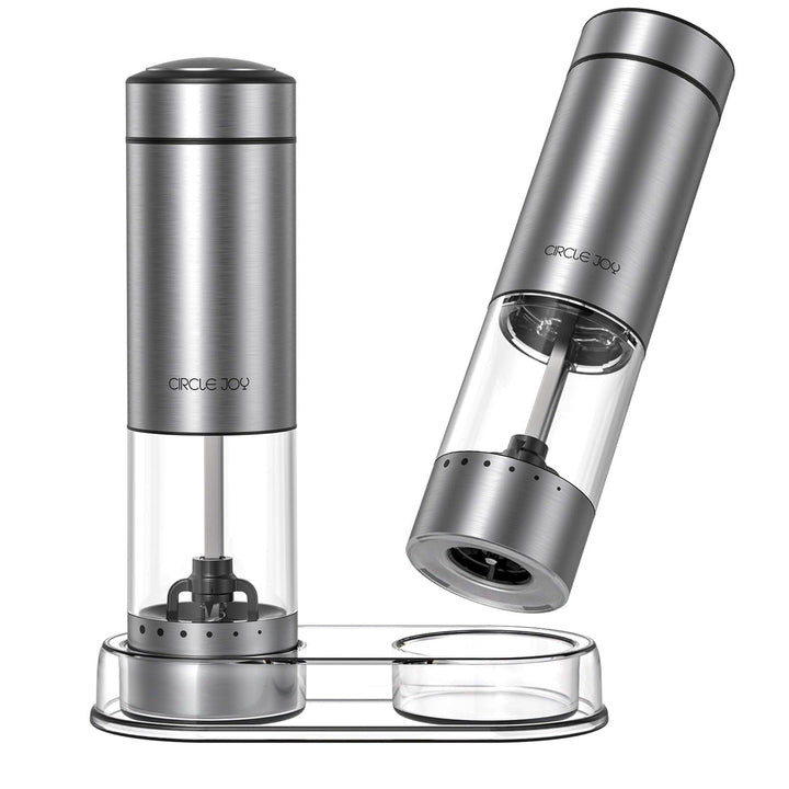 CIRCLE JOY Salz und Pfeffermühle Elektrisch Akkubetriebenes Gewürzmühlen aus Edelstahl mit Sockel, W