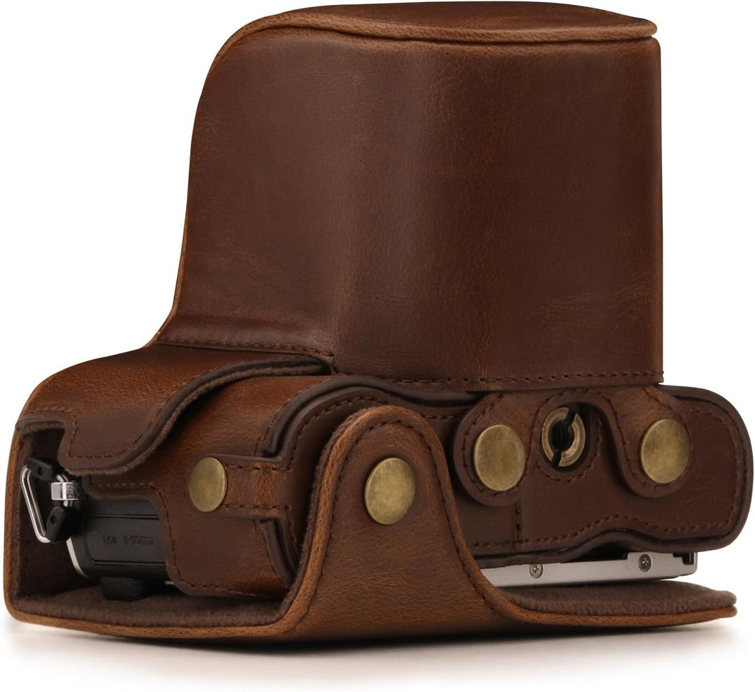 MegaGear MG1452 Olympus PEN E-PL9 (14-42mm) Ever Ready Leder Kamera-Case mit Trageriemen – Dunkelbra