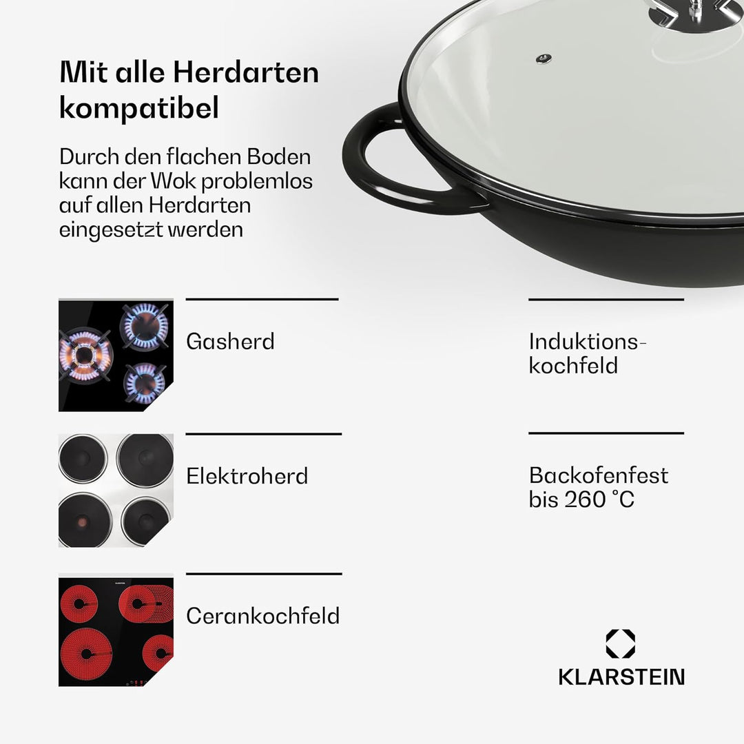 ToCis Big BBQ Wok-Pfanne aus Gusseisen, Emaillierte Pfanne &amp; Wok, Grosse &amp; Tiefe Beschichtete Pfanne