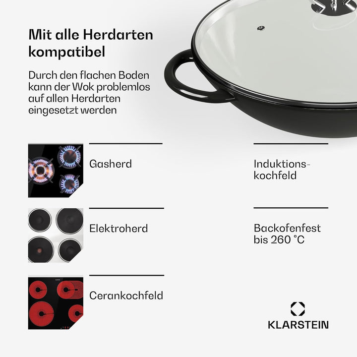 ToCis Big BBQ Wok-Pfanne aus Gusseisen, Emaillierte Pfanne &amp; Wok, Grosse &amp; Tiefe Beschichtete Pfanne