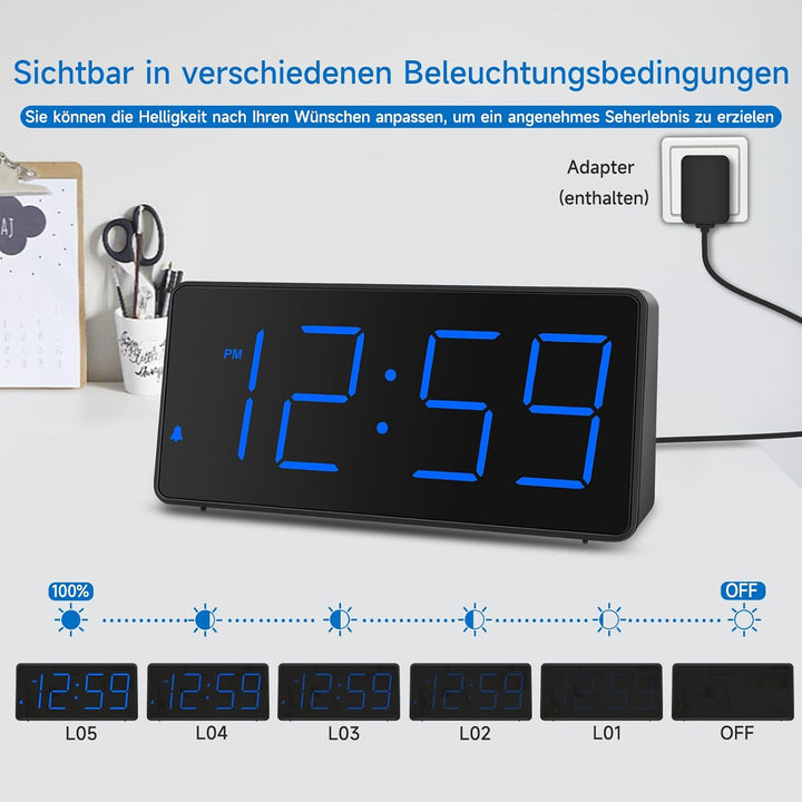 Eachui LED Wecker Digital mit Ladestation, Wecker mit Grossen Zahlen, Helligkeit und Lautstärke Rege