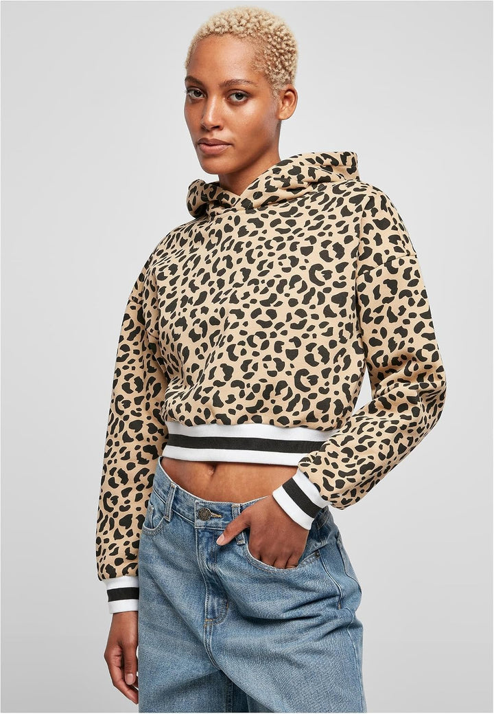 Urban Classics Damen Ladies Short AOP College Hoody 4XL Unionbeigeleo, 4XL Unionbeigeleo