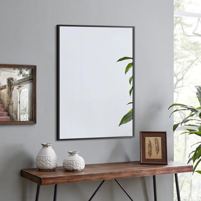 Spiegel Schwarz 50x70cm Wandspiegel Rechteckig mit Metall Rahmen Dekorative Spiegel für Badezimmer W