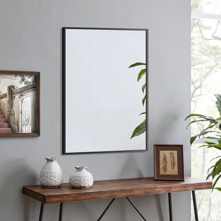 WOWINNE Spiegel Schwarz 40x60cm Wandspiegel Rechteckiger mit Metall Rahmen Badezimmerspiegel Dekorat