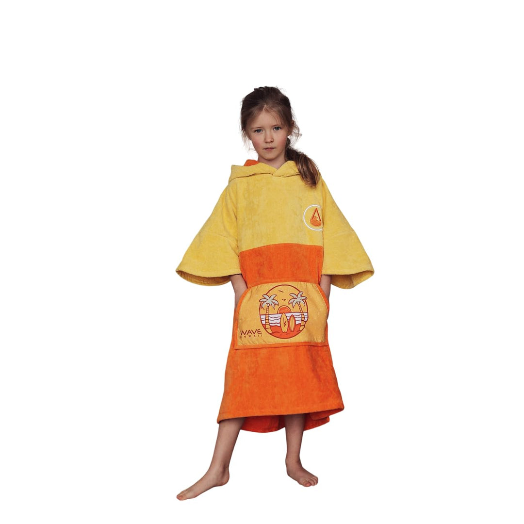WAVE HAWAII Surfponcho für Körpergrössen von 90-120 cm Poncho ÖKO Baumwolle Umkleidehilfe für Schwim