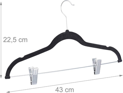 12 x Samtbügel mit Clips, 360° drehbarer Haken, Hosenbügel Set, rutschfeste Hemdenbügel, 43 cm breit