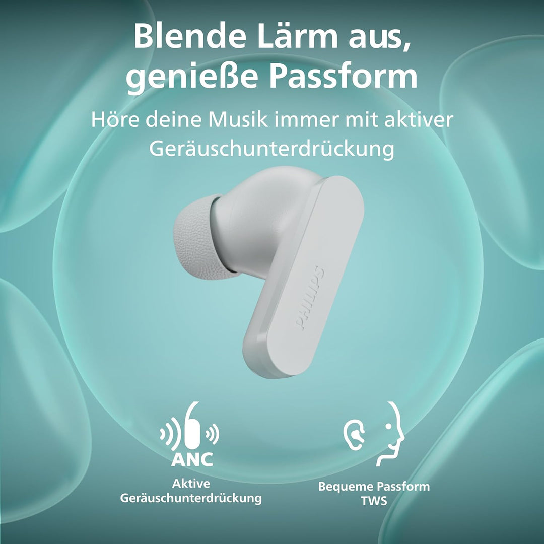 Philips TAT2200WT True-Wireless-Ohrhörer mit aktiver Geräuschunterdrückung, 36 Stunden Wiedergabedau