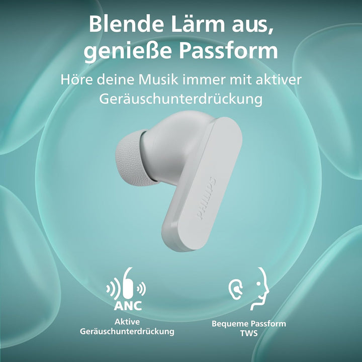 Philips TAT2200WT True-Wireless-Ohrhörer mit aktiver Geräuschunterdrückung, 36 Stunden Wiedergabedau