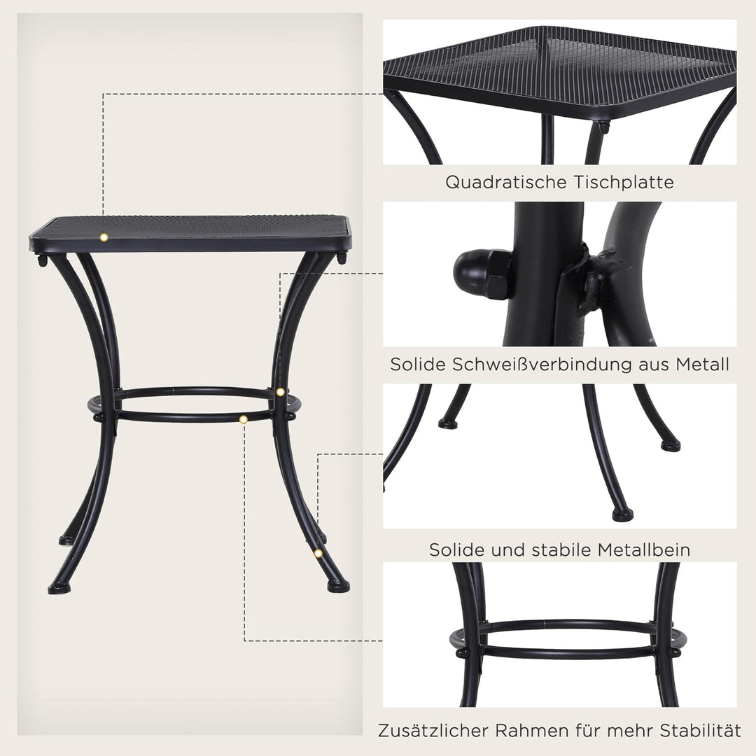 Outsunny Garten Couchtisch, Beistelltisch, Kaffeetisch, Metall, Schwarz, Terrasse, 45 x 45 x 50 cm