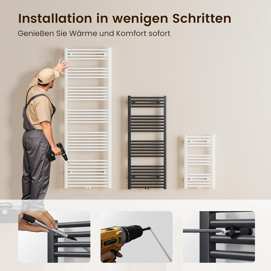 Heilmetz® Badheizkörper Anthrazit Handtuchtrockner Heizung 1600 x 500 mm Bad Heizkörper Handtuchheiz