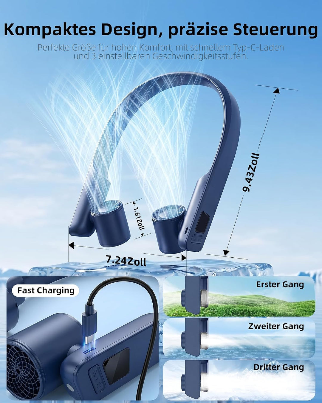 FrSara Nackenventilator, Tragbarer leiser Halsventilator, 3 Stufen | moderner Neck Fan mit Akku, 360