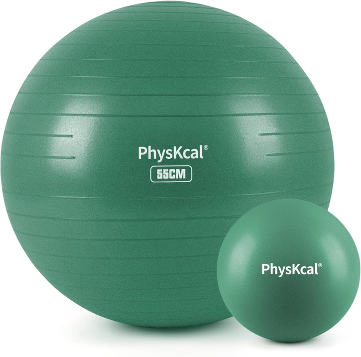 PhysKcal Gymnastikball in 55cm bis 85cm und 23 cm Pilatesball Set inkl. Luft-Pumpe | Berstschutz Gym