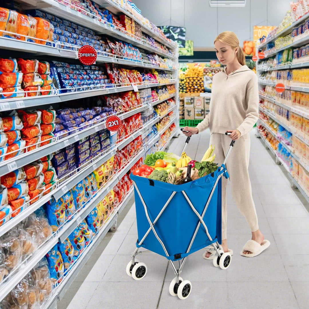 GOPLUS Klappbarer Einkaufswagen mit Rädern, Leichter Einkaufstrolley mit Zwei Lenkrollen, Abnehmbare