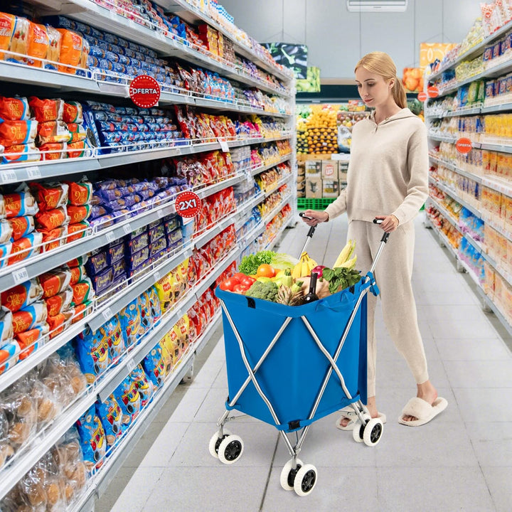 GOPLUS Klappbarer Einkaufswagen mit Rädern, Leichter Einkaufstrolley mit Zwei Lenkrollen, Abnehmbare