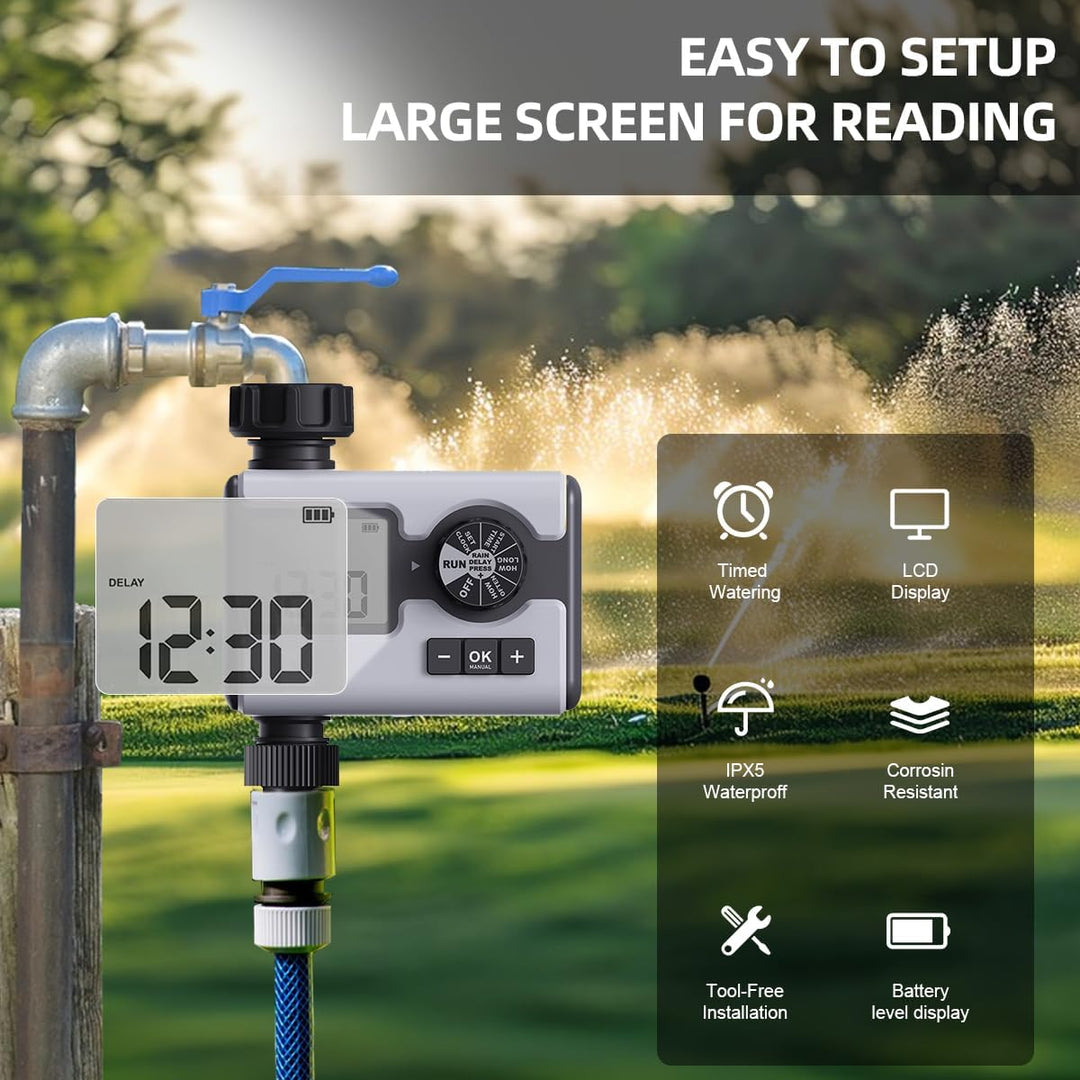 Bewässerungscomputer mit LCD-Display [1 Ausgang] – 3 Programme × Regenverzögerung | Auto-Bewässerung