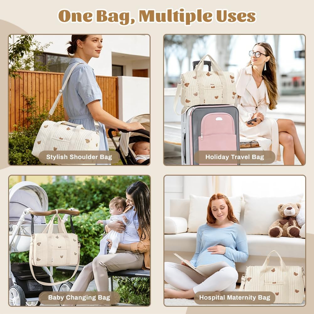 Aucuu Wickeltasche, Babytasche Mama Tasche, Kliniktasche Geburt Stickerei, Gross Mommy Bag, Henkelta