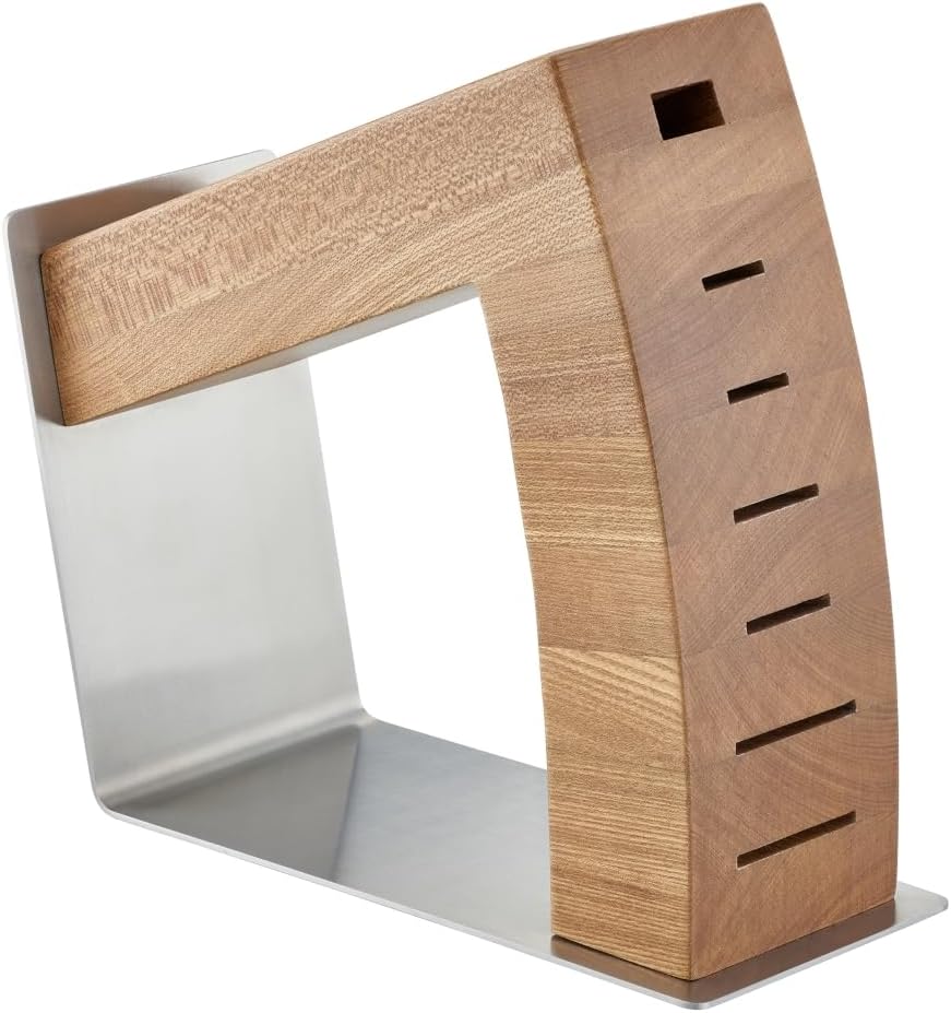 RÖSLE Messerblock MoveX, Hochwertiger Design-Messerblock aus Edelstahl und Ulmenholz, sichtbare Klin