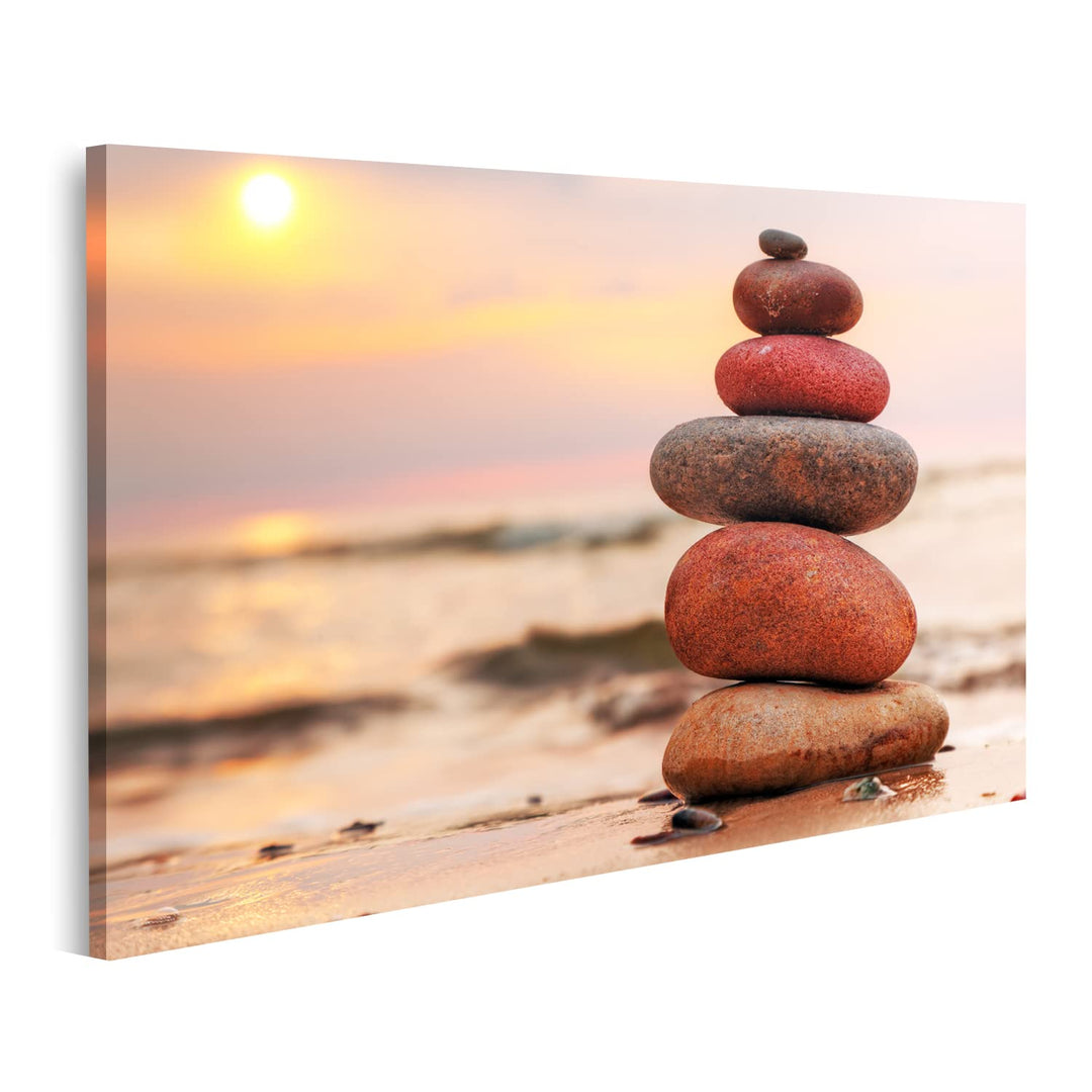 islandburner Bild auf Leinwand Steine Pyramide Ozean Bei Sonnenuntergang Zen Bilder Wandbilder Poste