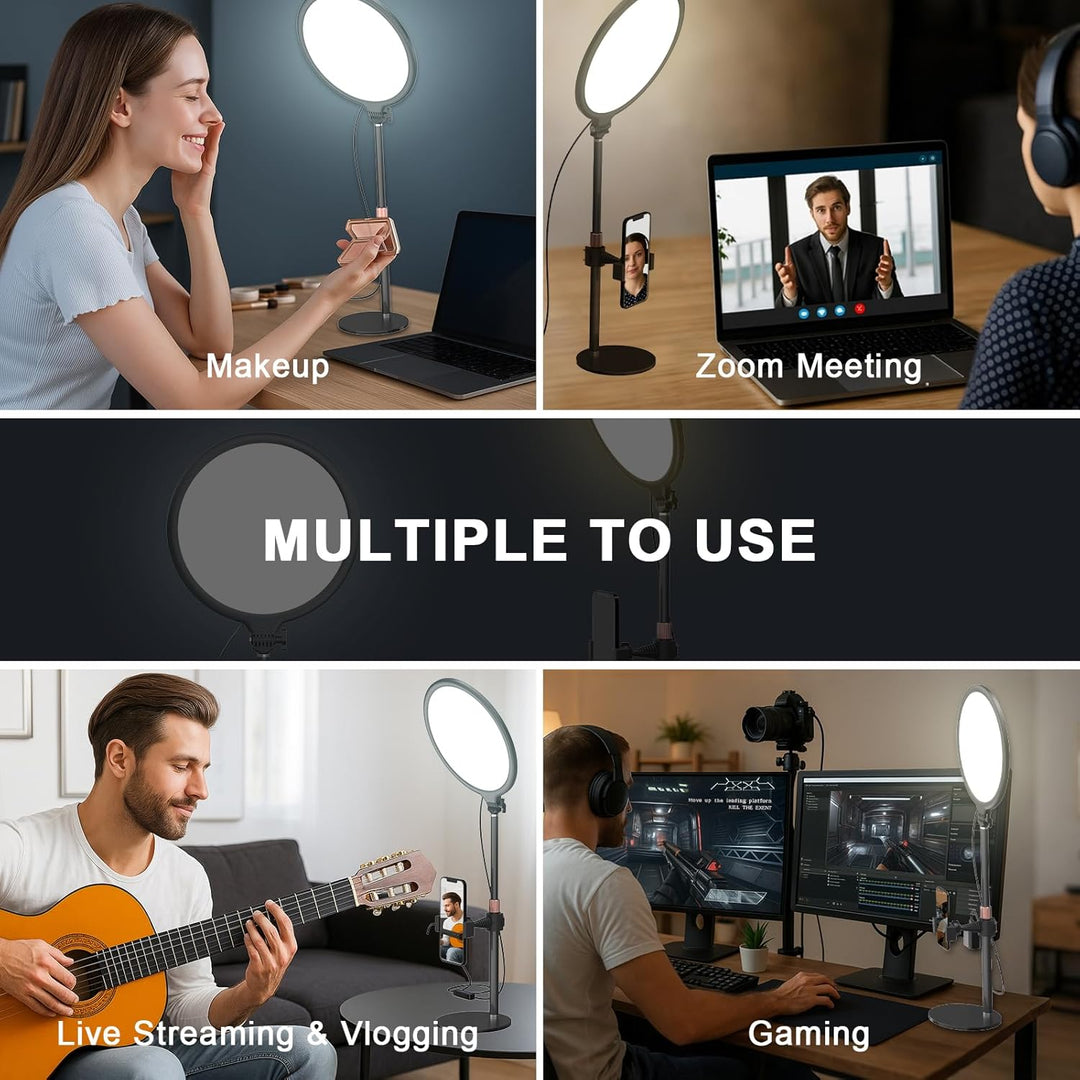 Upgrade Ringlicht mit Stativ Handy Laptop Videokonferenz Licht, 10.3” Tisch Handy Ringleuchte 3 Lich