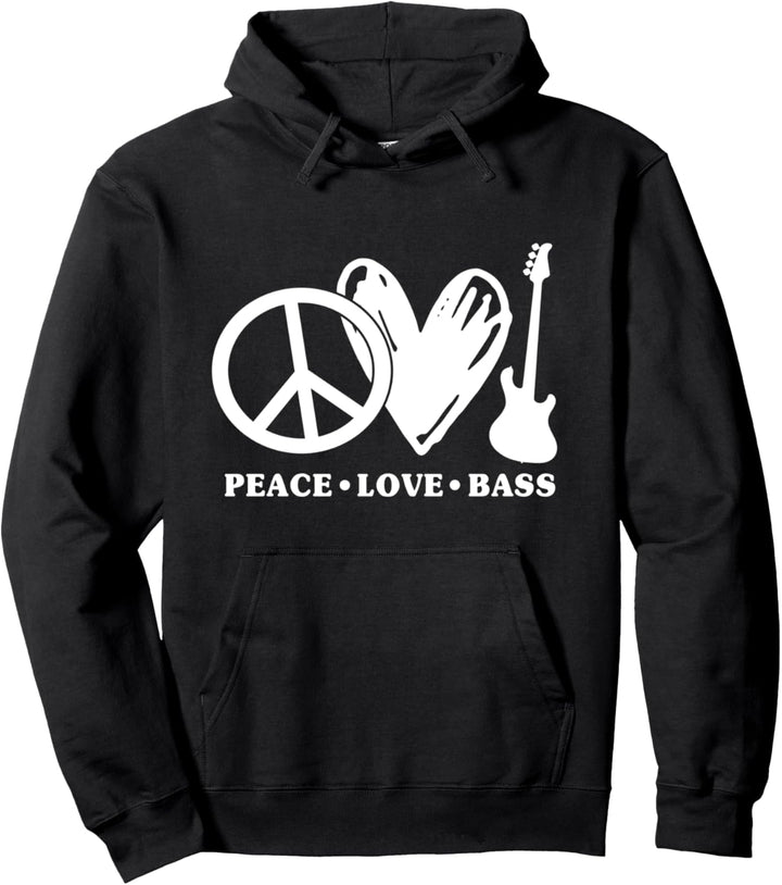 Peace, Love, Bass, Bassist, Gitarristen Sprüche Motiv Pullover Hoodie